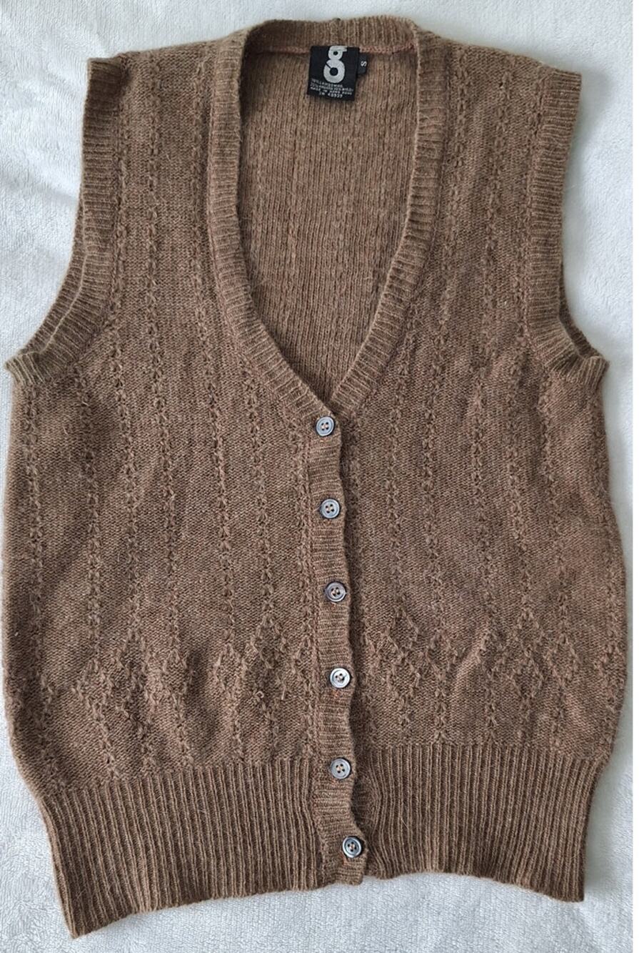 Vintage Womens Lambswool Angora Wool Lightweight Brown Sweater Vest Size S Cozy